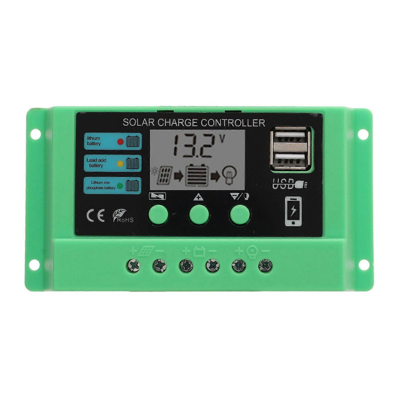 Solar Charge Controller PWM Panel Regulator Adjustable LCD Display 12V 24V Green Shell 20A