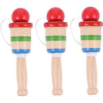 3pcs Wooden Kendama Hand-Eye Coordination for Educational Skill Cup Natural Wood Balancing Training