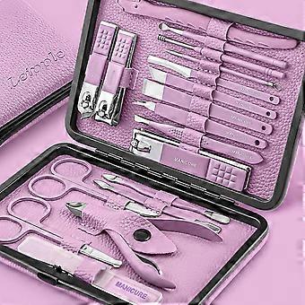 Manicure Set Professional Pedicure Kit Nail Clippers - 18 pcs Care Tools Grooming with Luxurious Upgraded Travel Case (Purple)