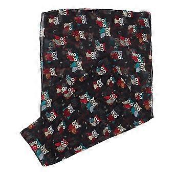 Women Ladies Girls Lightweight Cartoon Owl Sheer Scarf Casual Shawl Wrap (Black)