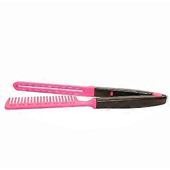 V-förmiger Kamm, Haarglätterkamm für den Salongebrauch, tragbar, rosa