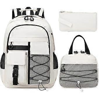 Boys Waterproof Laptop Backpack 15.6 Inch, School Book Bag Set with Lunch Bag and Pencil Bag for Teenagers Middle High School, Beige