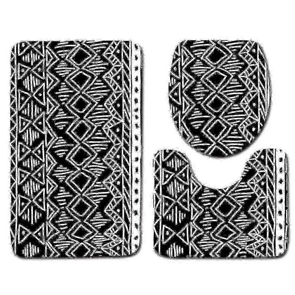 Abstract Geometric Pattern Bath Mat 3 Piece Set