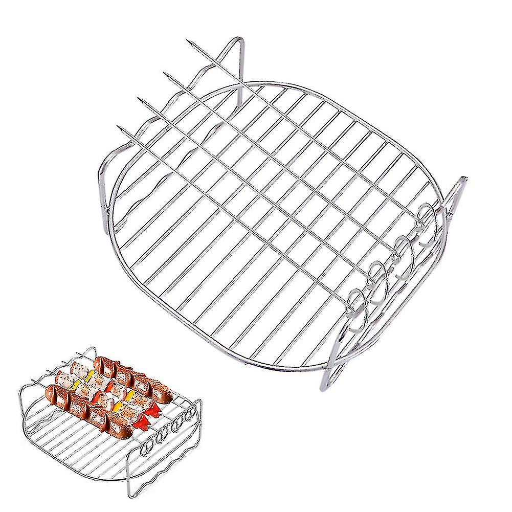 Air Fryer Double Layer Rack, Multi-purpose Air Fryer Accessories With 4 Skewers, 6.8 Inch Stainless Steel Airfryer Grill Pan