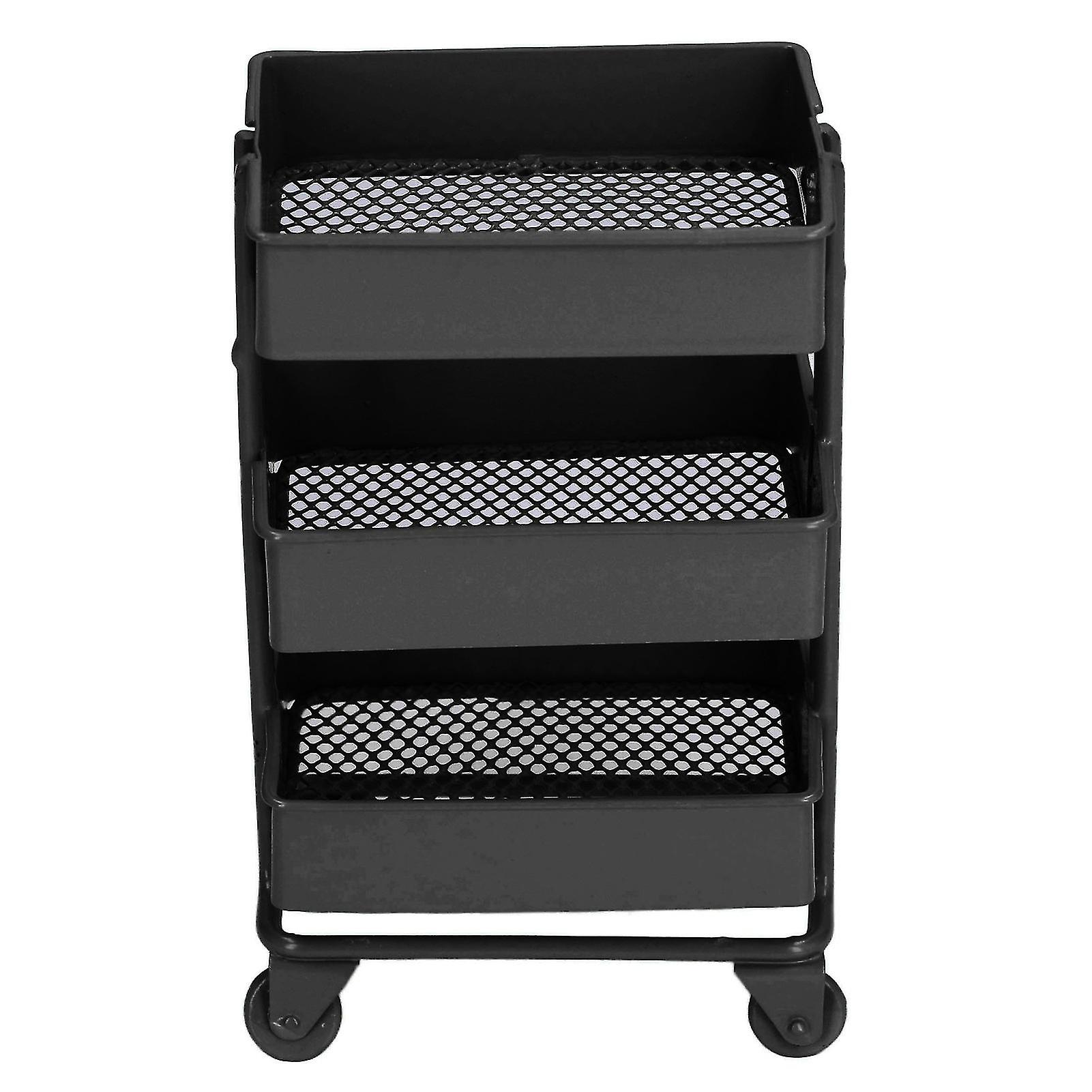 Dollhouse 3 Tier Storage Rack Simulation Movable 1:12 Dollhouse Trolley Rack with Wheels