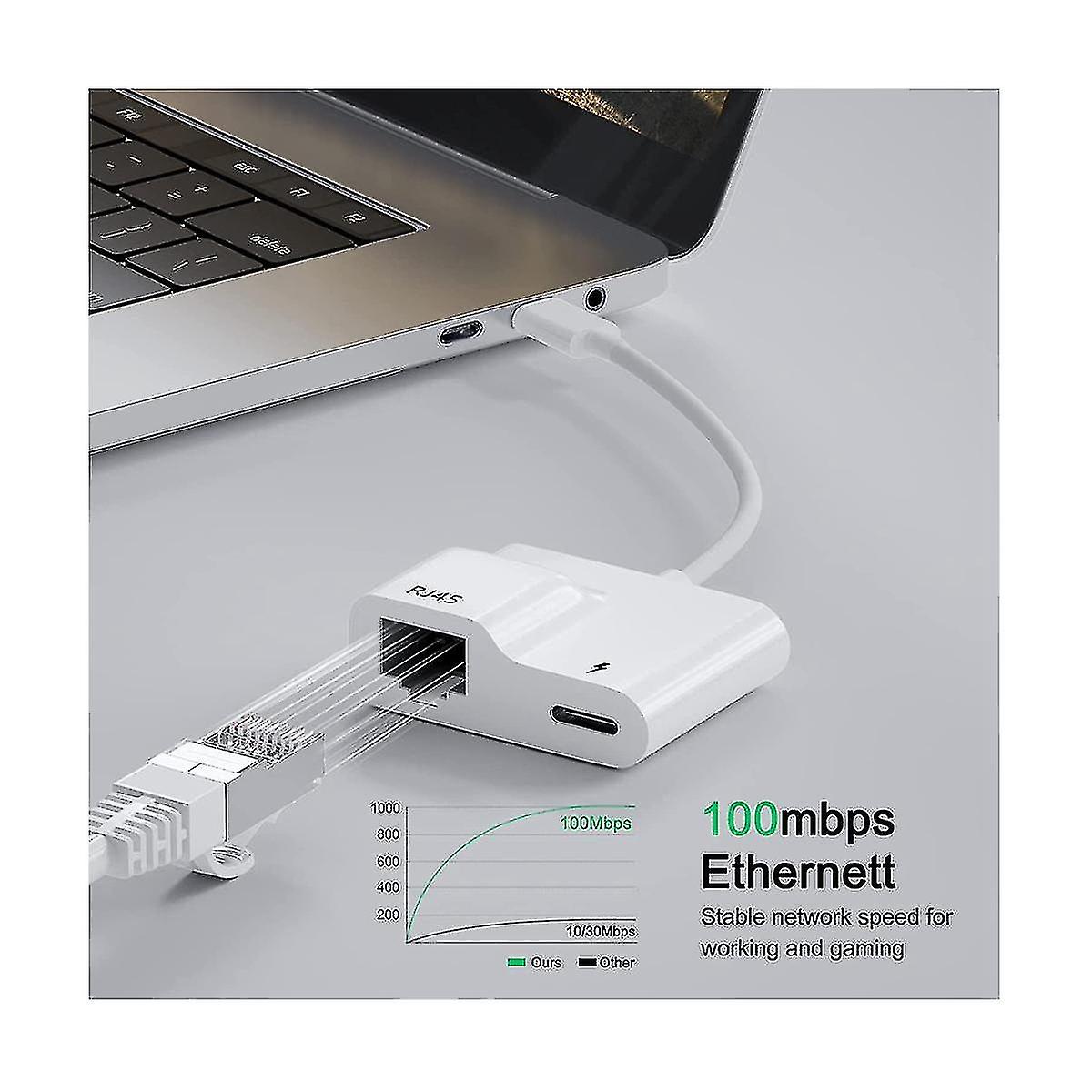 USB C - Ethernet アダプター、USB Type C - RJ45 ギガビット Ethernet LAN アダプター、PD 60W 充電器付き