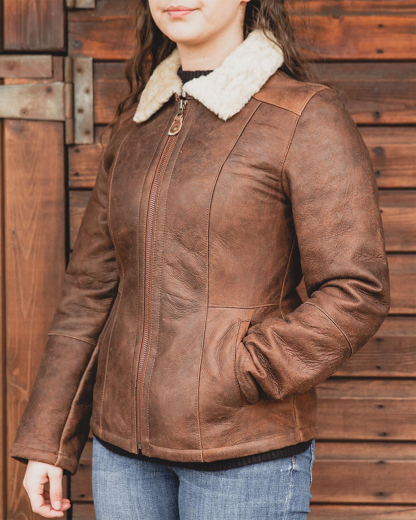 Nordvek Womens Sheepskin Jacket - Aviator Nappa Leather Coat # 707-100