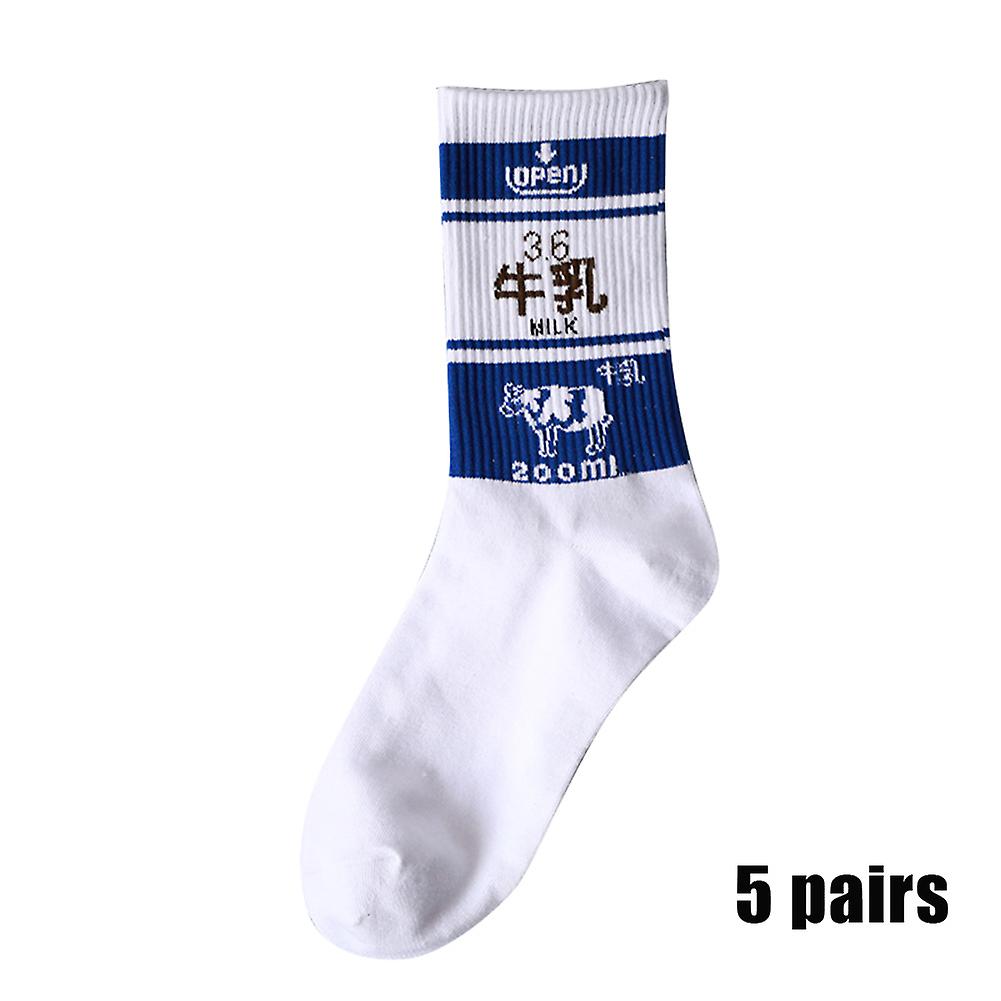5 Pairs Women Socks Cute Cartoon Pattern Breathable Elasticity for Autumn Winter