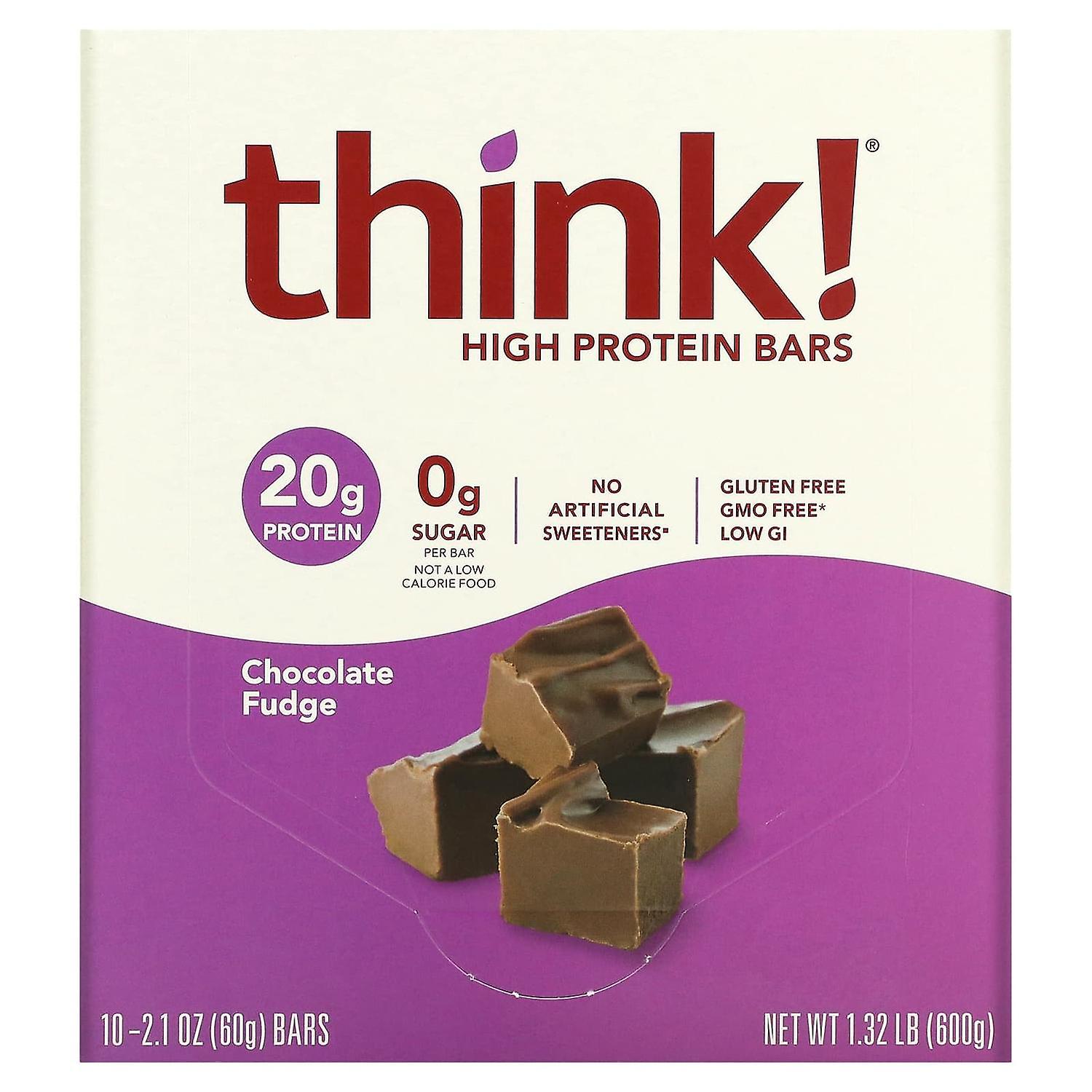 Think !, High Protein Bars, Chocolate Fudge, 10 Bars, 2.1 oz (60 g) Each