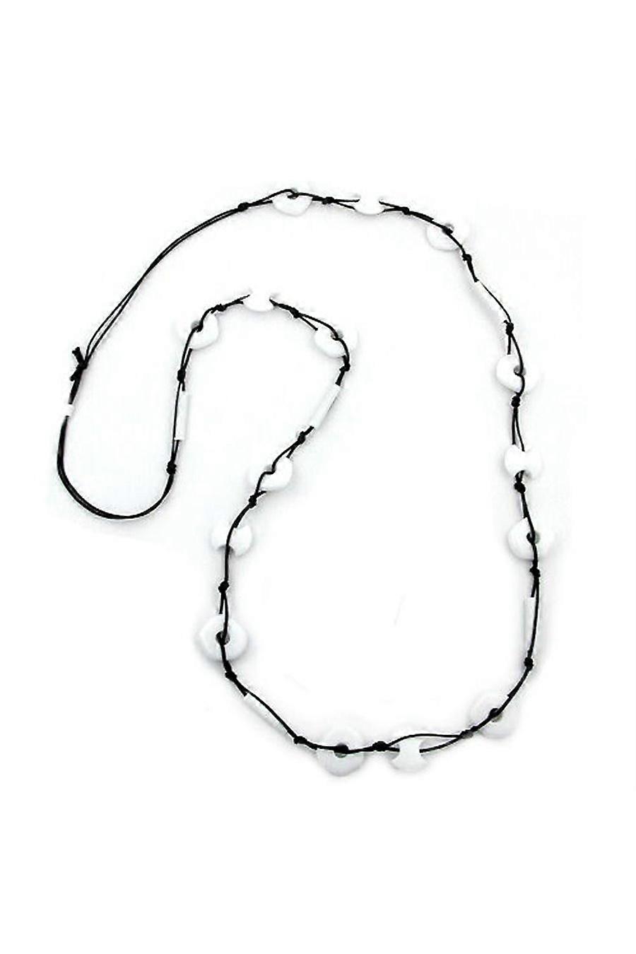 Necklace Oval White Rings Black Chain 100cm - Gl01917