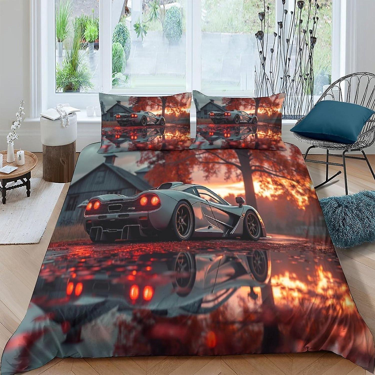 XIYIPAOLL Forza Horizon Påslakan Täcke Täcke Täcken För Pojkar Flickor 3D-Tryckt Bländande Cool Sängkläder Set Mjuk Mikrofiber Med Örngott