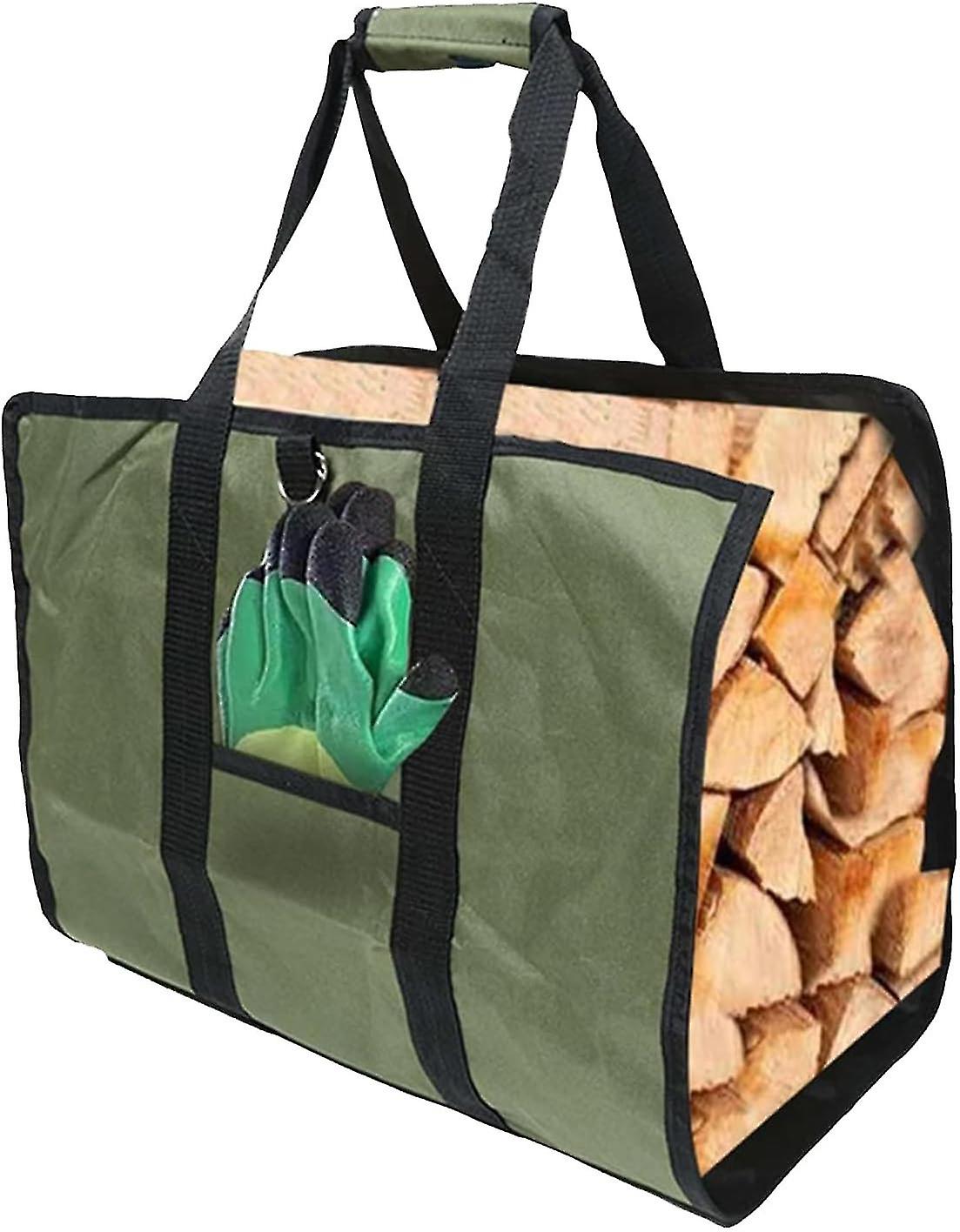 Large Firewood Carrier Bag Wax Canvas 39.4x18.5 Heavy Duty Firewood Log Carrier Tote Bag with Handle Durable