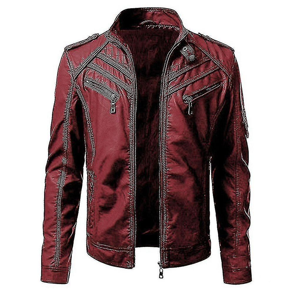 Mens Cool Zipper Pu Leather Jacket Motorcycle Lapel Large Size Jacket