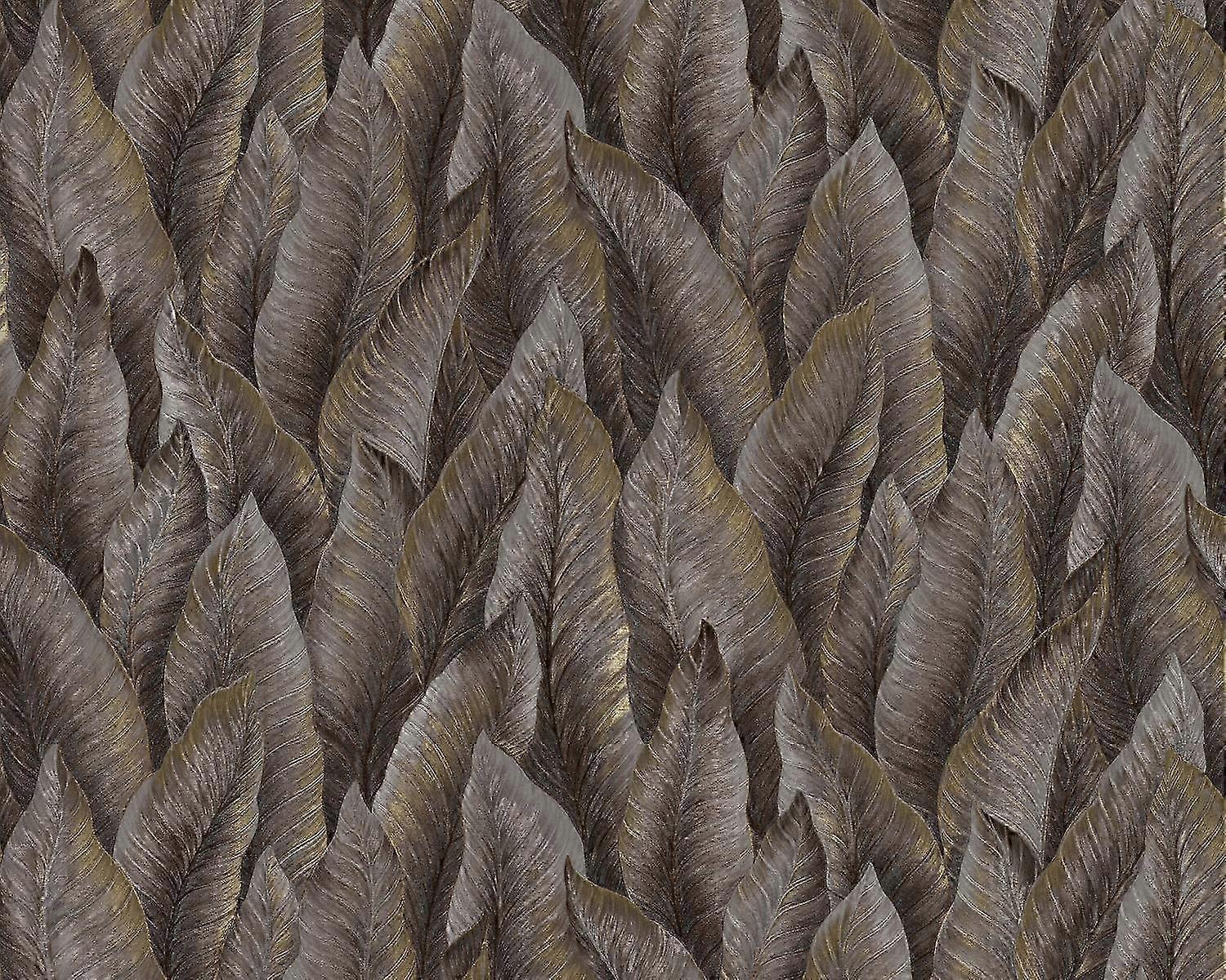Papier peint gaufré EDEM 420ST26 papier peint intissé gaufré à chaud légèrement texturé avec un dessin nature scintillant brun brun-pâle or argent 10,