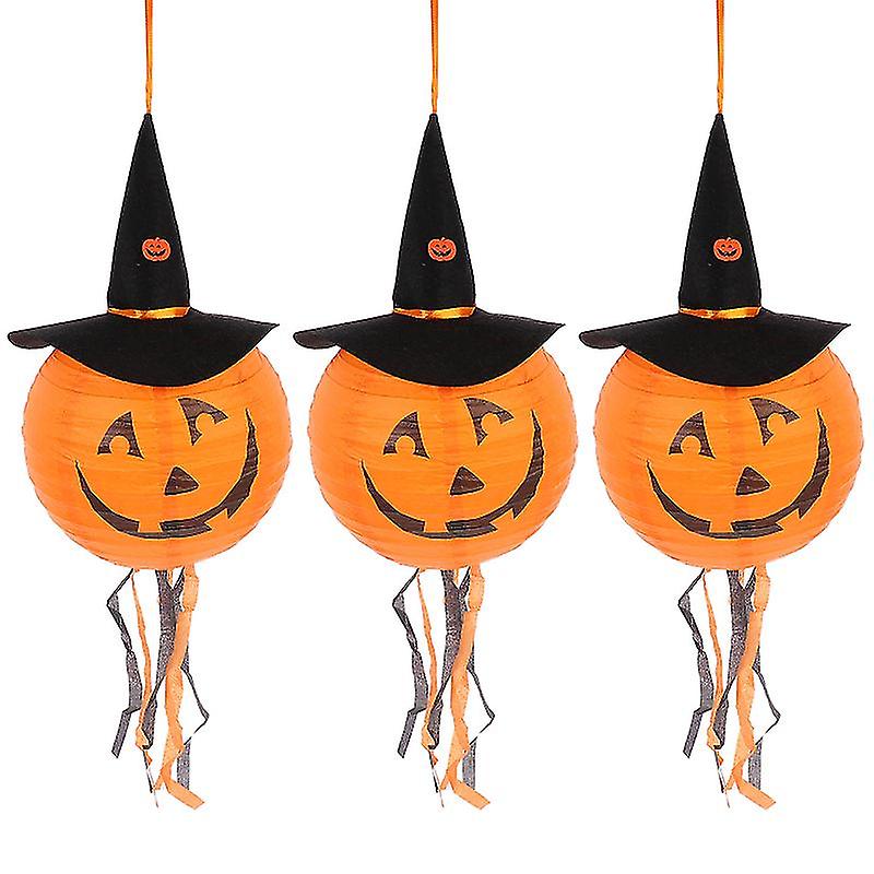 3pcs Paper Pumpkin Lanterns For Halloween Decorations