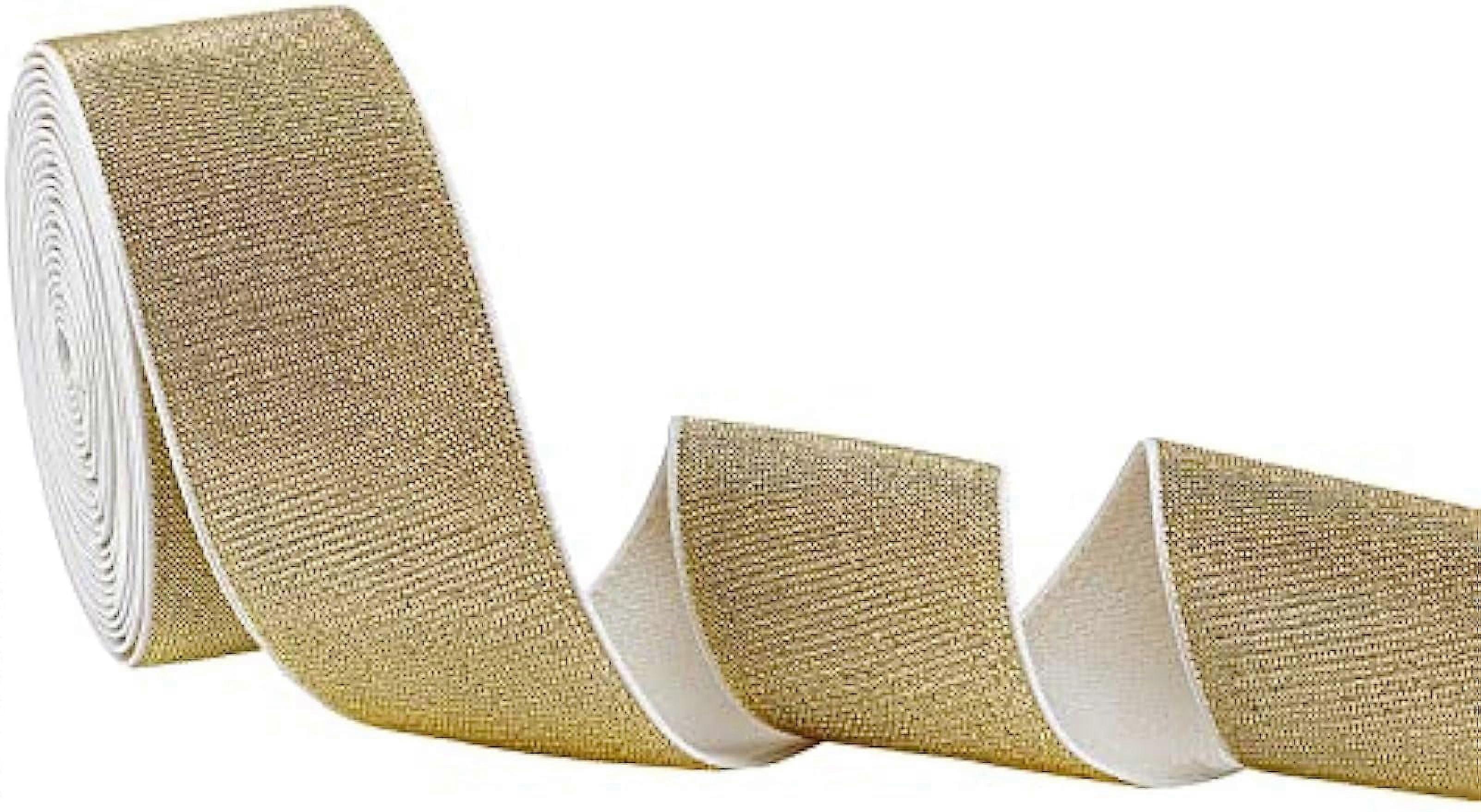 5 Yards Gold Glitter Elastic Band 2 Inch Ultra Wide Elastic Band Single Side Heavy Stretch Glitter Ribbon