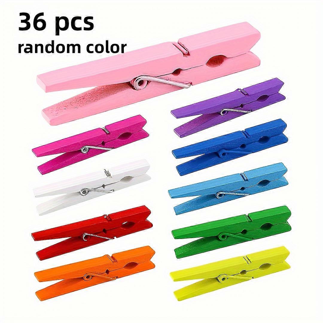 36pcs Vibrant Wooden Clothespin Set - Strong Grip, Multi-Purpose, Natural Birch, Rainbow Colored, Durable, Reusable, Easy to Use for Clothes Drying, C