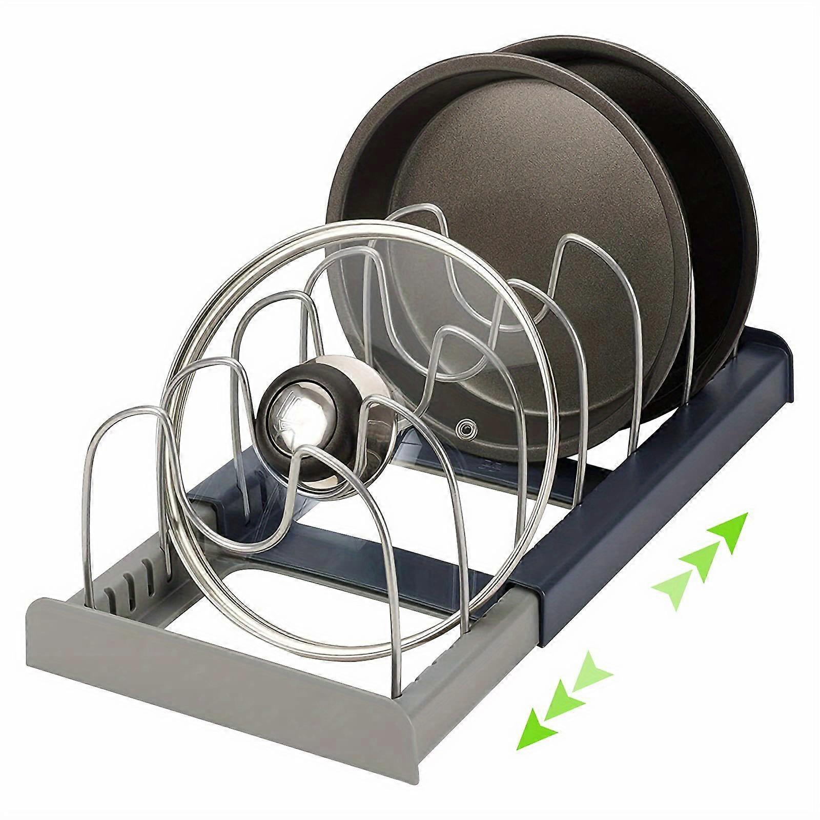 Expandable Stainless Steel Kitchen Storage Rack - Holds Pots, Pans, Lids, Cutting Boards & More, ABS Material, Uncharged, Space-Saving Design for Maxi