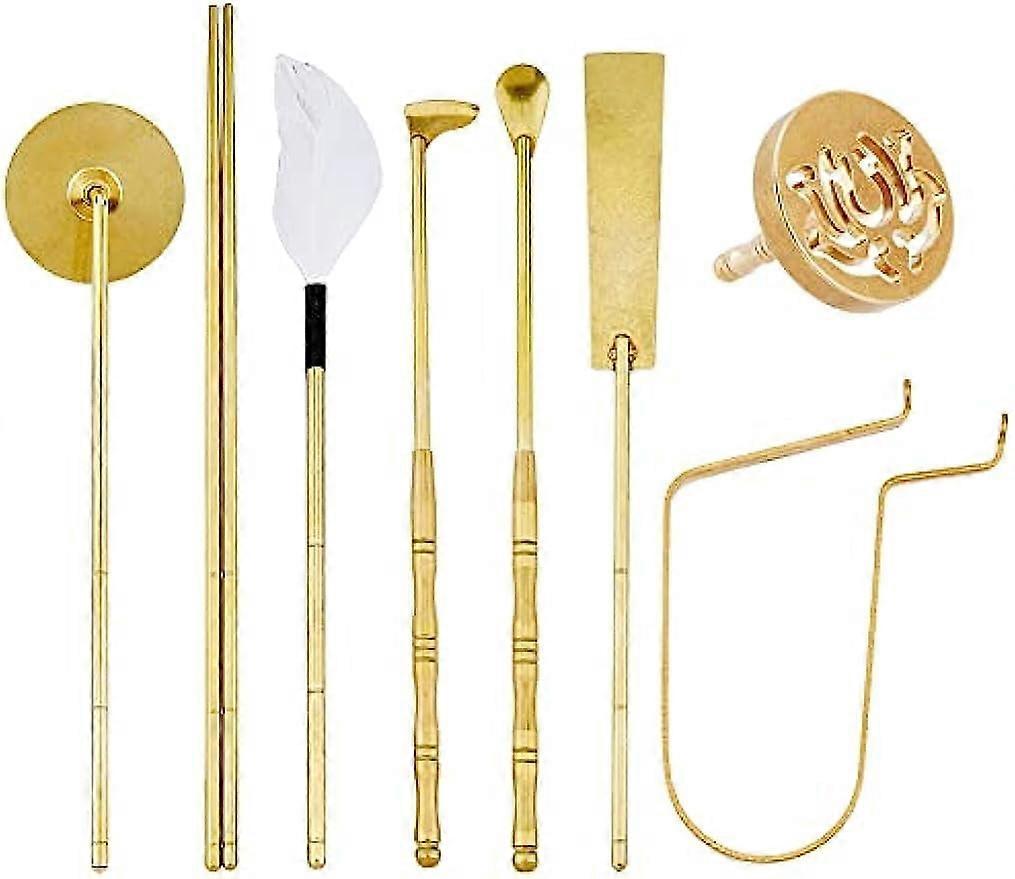 9Pcs Brass Incense Mold Tool Incense Making Kit Including Spoon Long Handle Ash Press Shovel Feather Brush