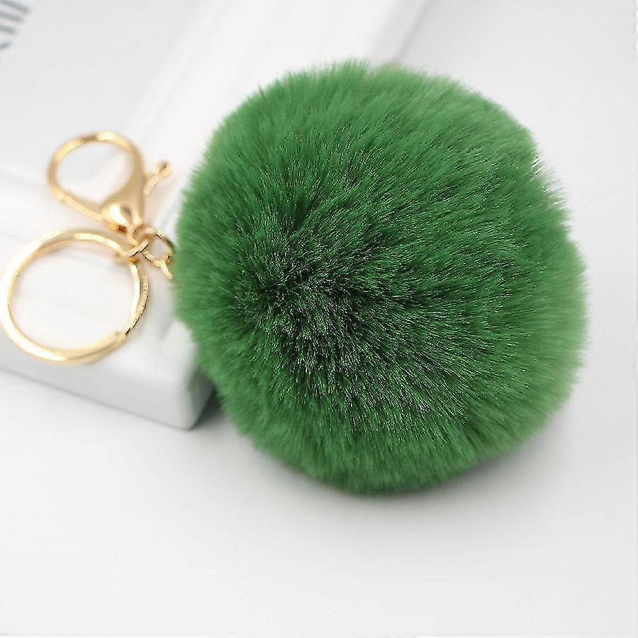 2pcs 8cm Fake Fur Brand Bag Keychain Pompom Car Keyring Gold Color Chains Pompons Fake Fox Rabbit Fur Charms Chain