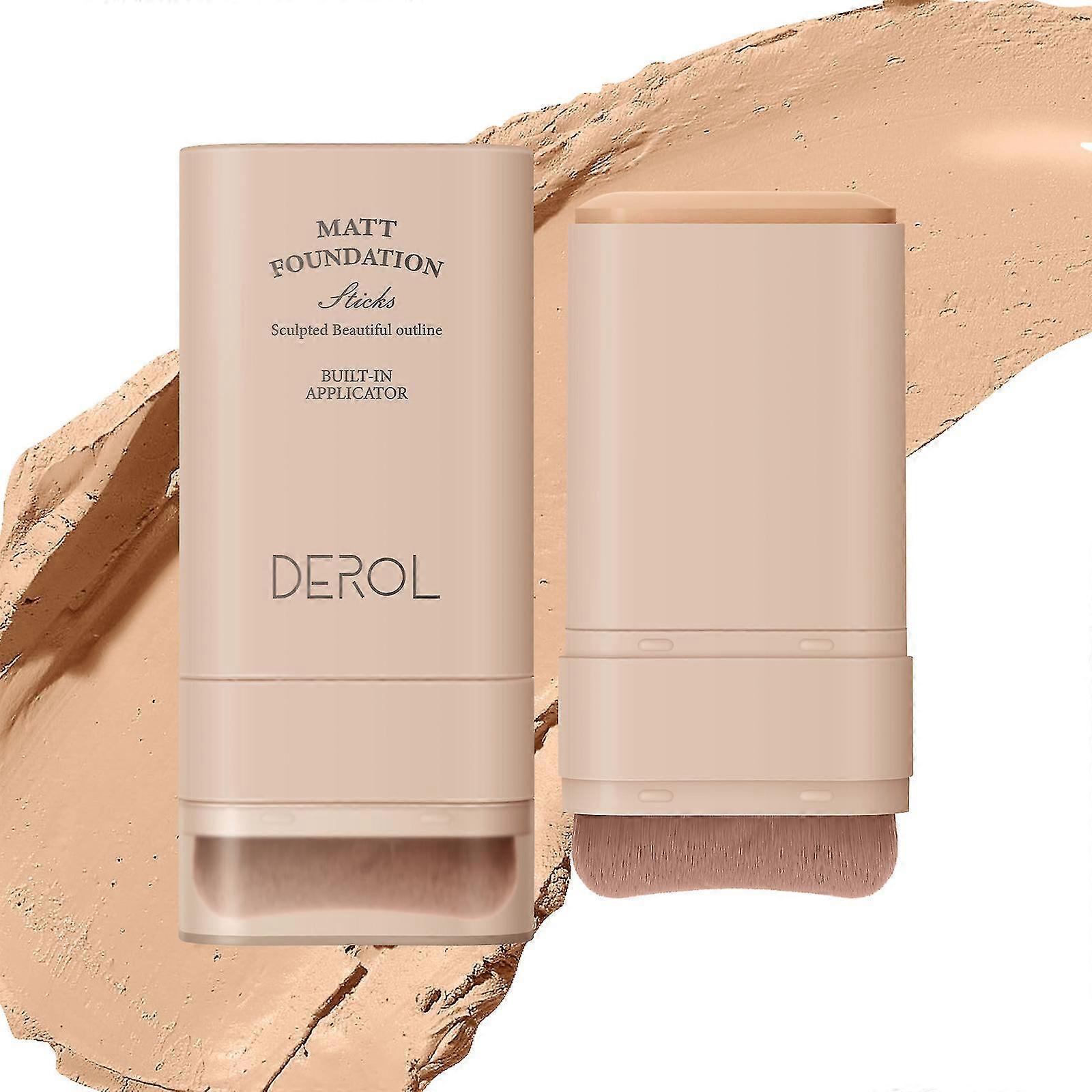 Foundation Stick, Multi-Use Foundation Stick Makeup with Built-In Foundation Brush, Velvet High Coverage Cream Foundation Longwear Contour Stick