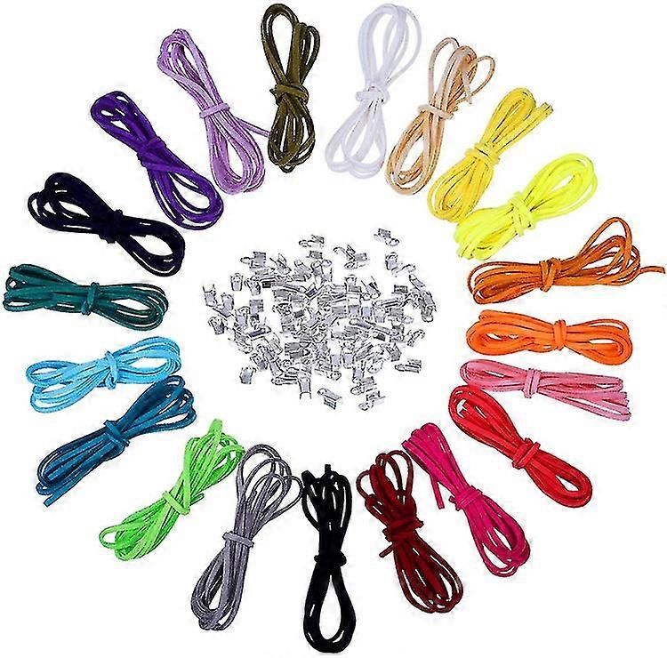 3 Mm Leather Cord Faux Suede String Threads With 100 Pieces Silver Cord Ends, 1 Meter, 20 Colors(1 Set, Multicolor)