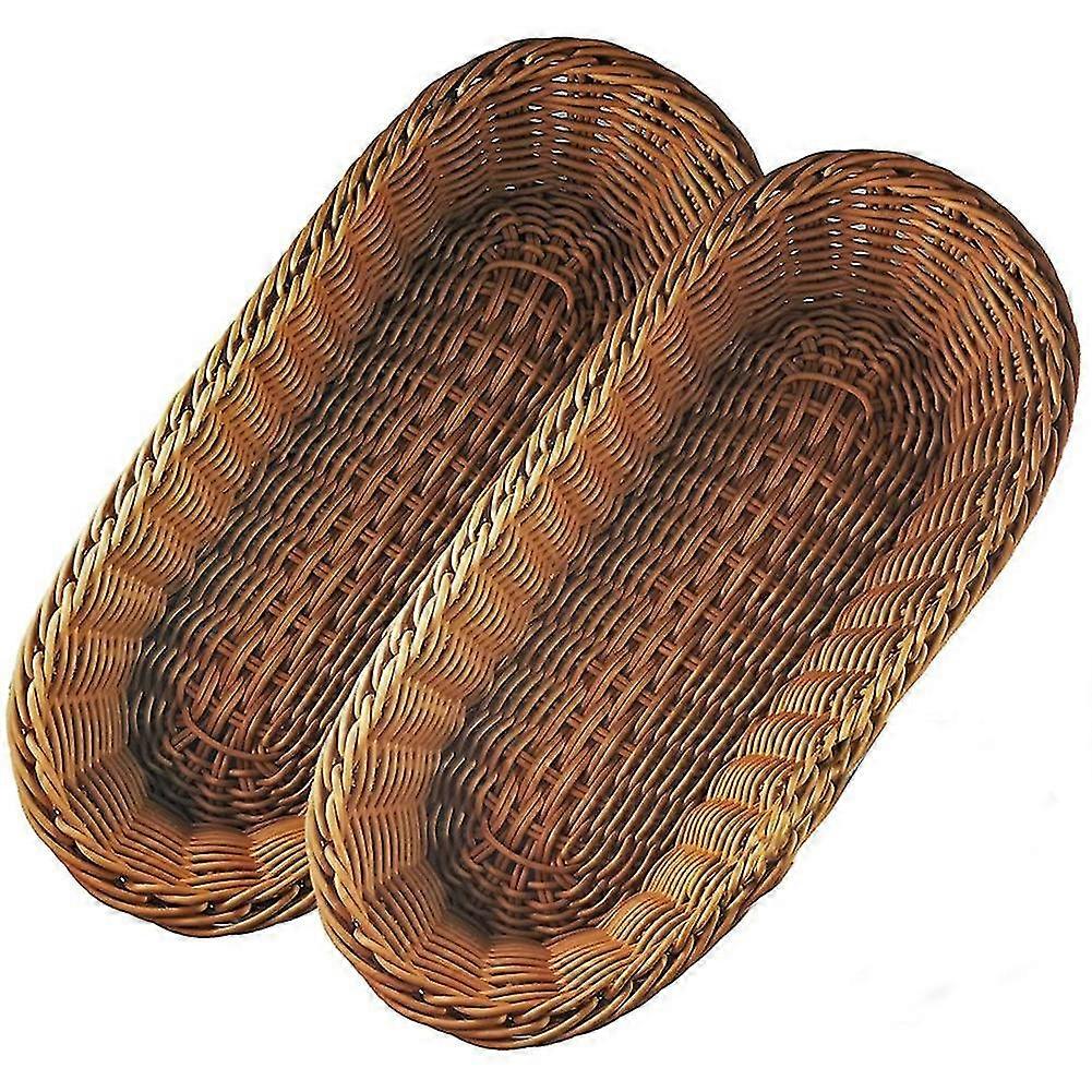 2 Pcs Imitation Rattan Woven Bread Baskets for Vegetables and Fruits, Baking Display Bread -Wicker-Good