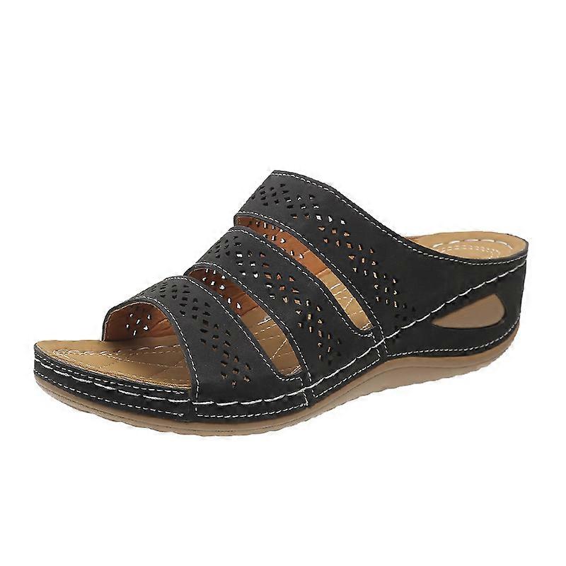 Simple Wedges Slippers with Hollow Strap Wear-Resistance Non-Slip Shoes for Women Daily Wear