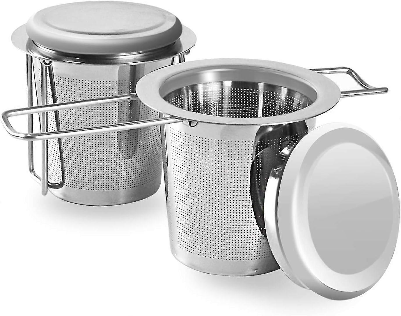 Set Of 2 Stainless Steel Tea Strainers, a Tea Filter With Folding Double Handles And Lid For Hanging