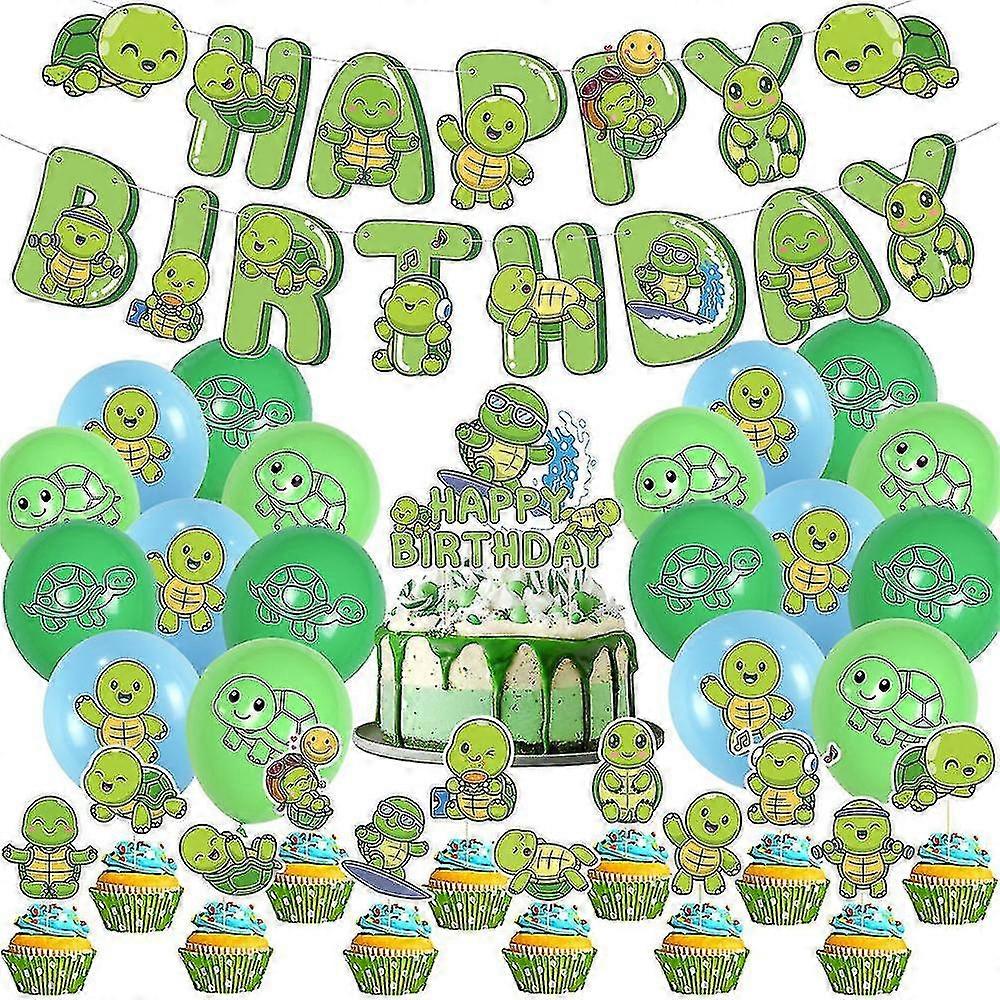 Kids Small Tortoise Birthday Party Decorations, Cartoon Theme Party Favors And Supplies, Includes Balloons, Banner, Cake Toppers