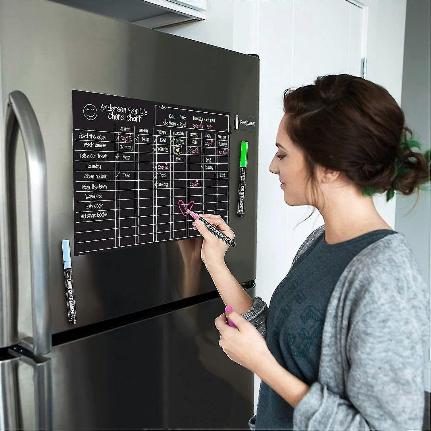 Magnetic Black Dry Erase Chore Chart For Multiple Kids And Adults: Fridge 17x12" - Daily Responsibility Rewards Black Board For Toddlers Or Teena