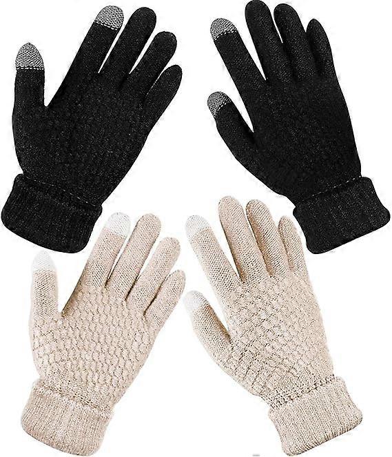 2 Pairs Women's winter touch screen gloves Warm wool lined knitte
