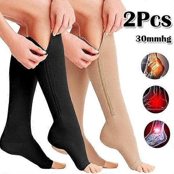 Zipper Compression Socks - 2 Pairs Open Toe Compression Stockings