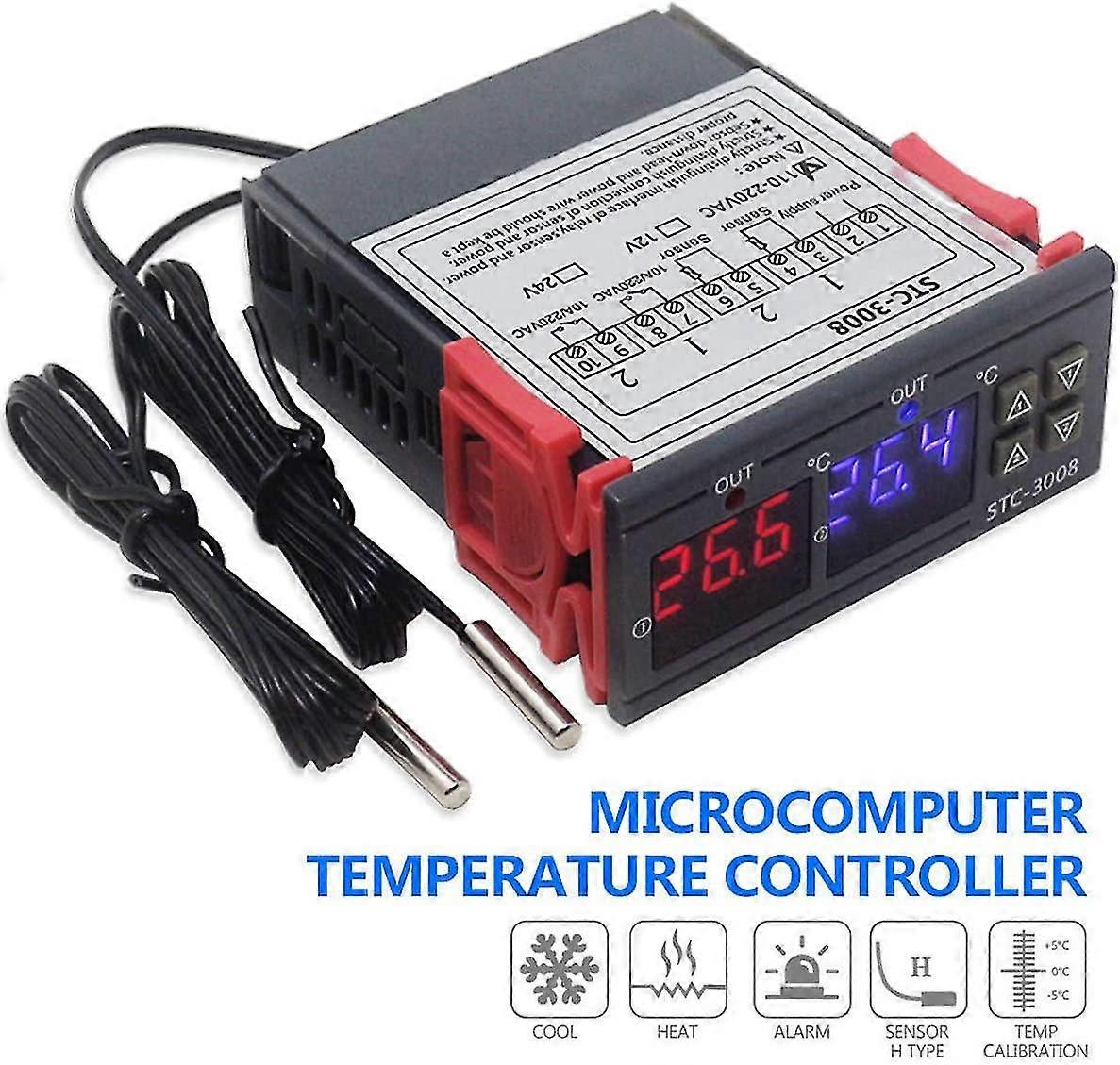 Regolatore di temperatura digitale intelligente a doppia sonda per display del termostato del computer (DC 12V)