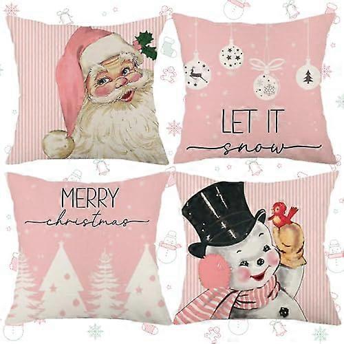Linnen decoratief kussen, 4 stuks Kerst kussensloop, decoratieve kussensloop, Kerstmis kussensloop, Kerst Rendier, Kussensloop Kerstmis M