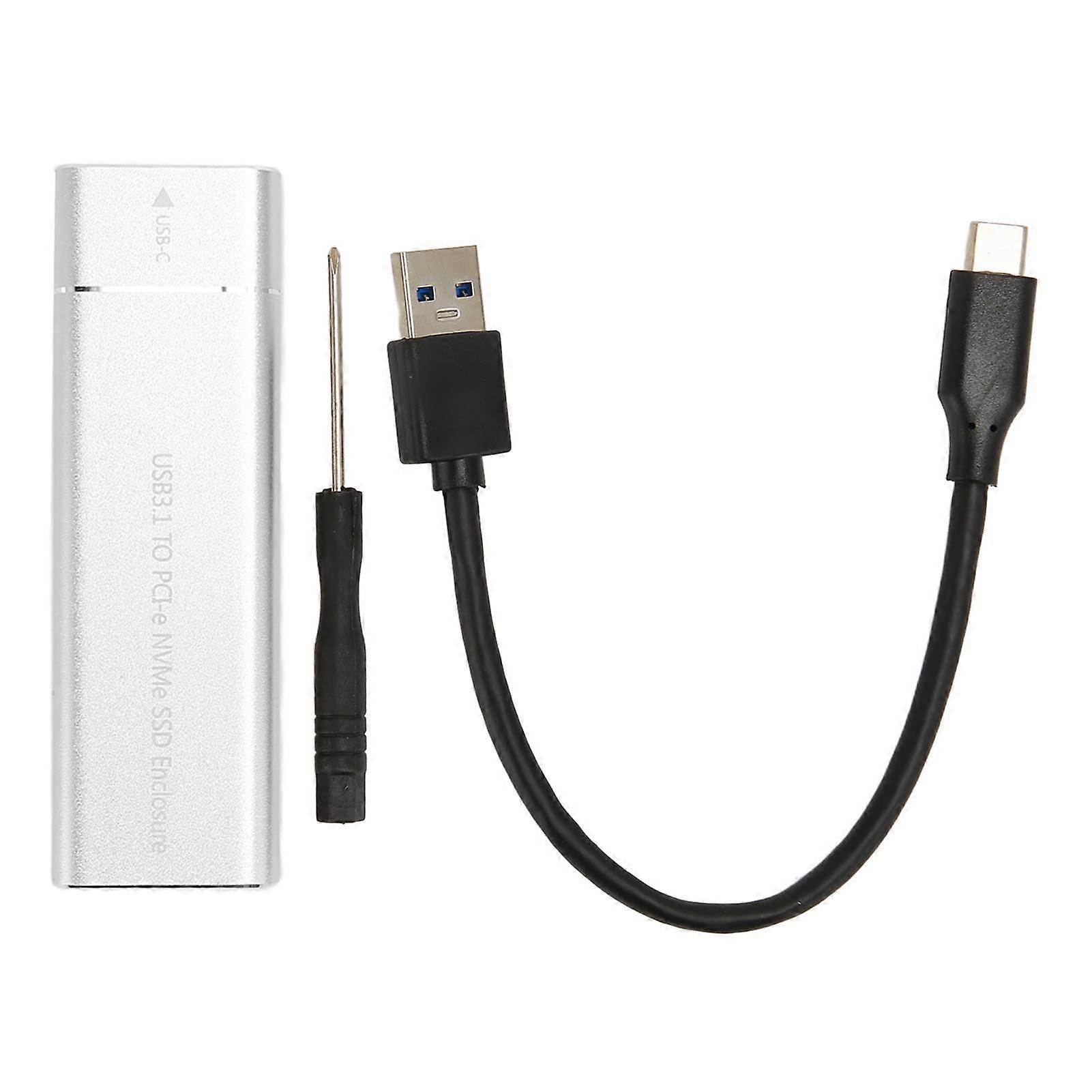 M.2 NVMe SSD Enclosure 10Gbps 2TB USB 3.1 Type C UASP Protocol Type C SSD Enclosure for 2230 2242 2260 2280 SSD Silver Type A to C Cable