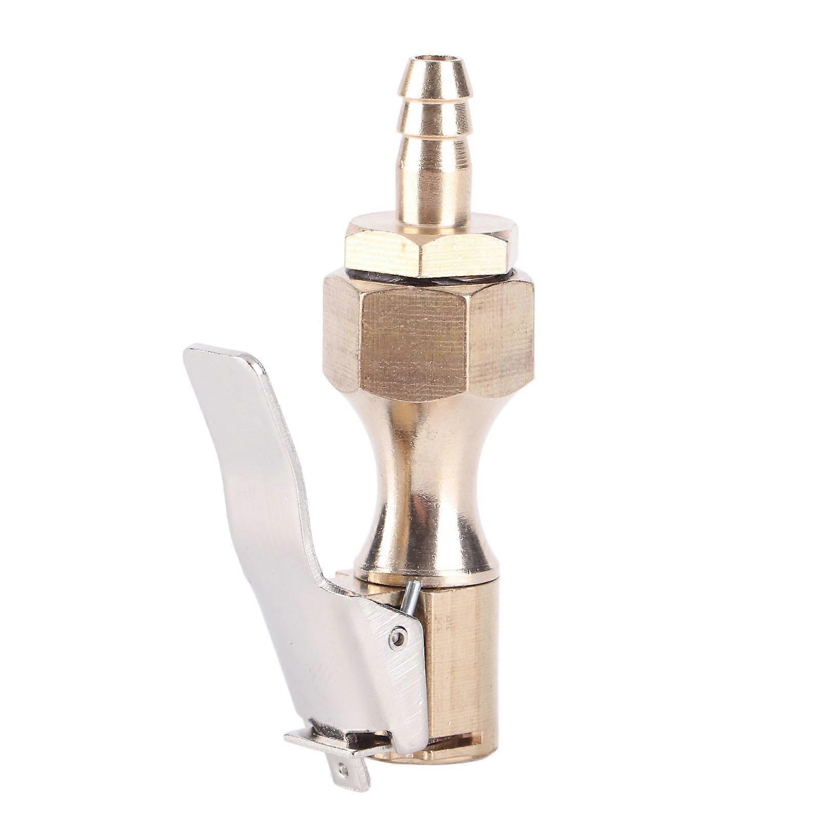 Brass Tire Inflator Locking On Chuck Air Compressor Pump Adapter with 6.5mm Barb Connector
