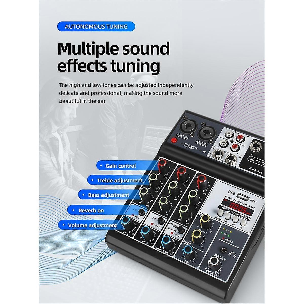 4 Channel Audio Mixer Sound Board Mixing Console Input 48v Phantom Power Stereo Dj Mixers For Recording Ktv Eu Plug