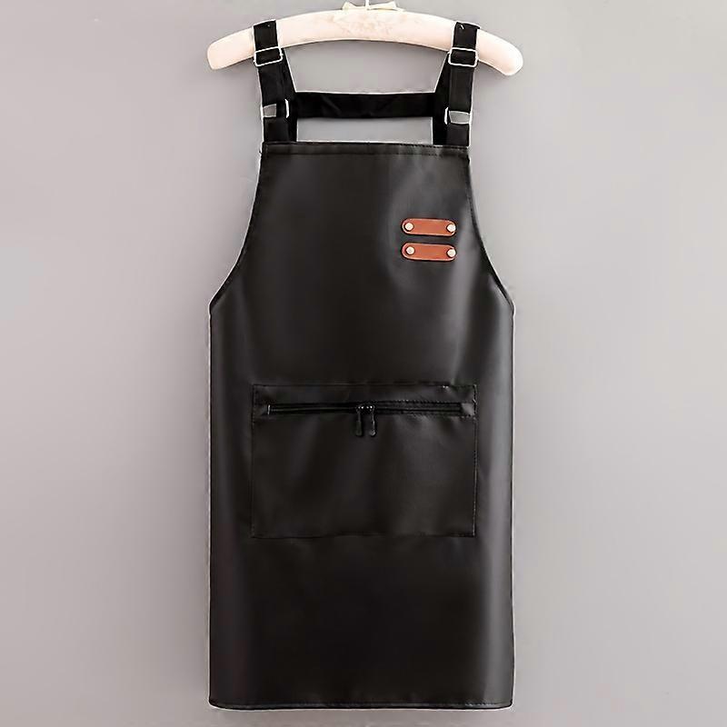 1pc, Imitation Leather Apron, Unisex Adjustable Cooking Apron, Household Solid Color Waterproof Apron, Chef Waiter Barbecue Hairdresser Adult Pocket A