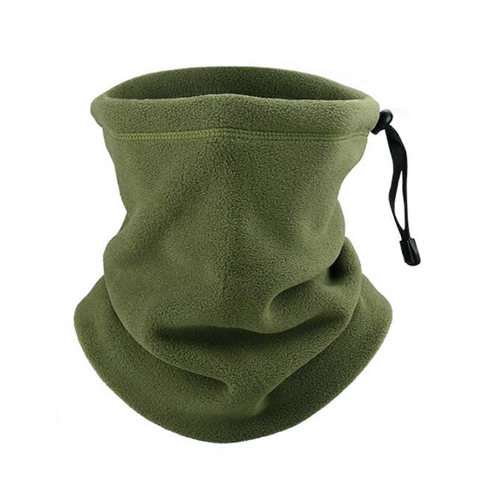 Soft Neck Warmer Gaiter Solid Color Drawstring Design Fleece Neck Gear For CyclingArmy Green