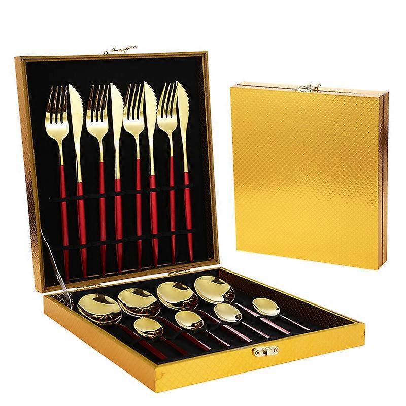 16pcs Coffret vaisselle de luxe Fourchette Couteau Cuillère Couverts Ensemble De couverts Ensemble de couverts en acier inoxydable Ensemble de couverts avec boîte cadeau