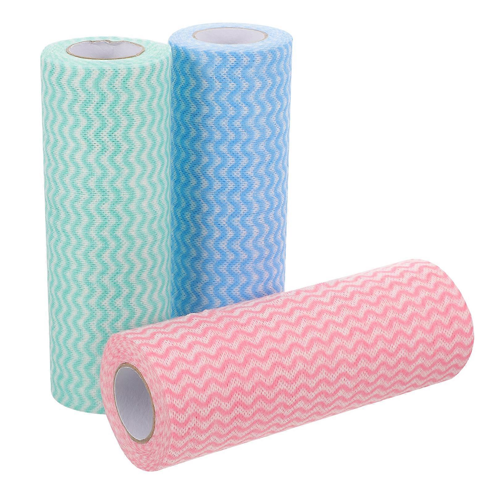 3 rouleaux / 135pcs Chiffon à vaisselle Chiffon de nettoyage jetable polyvalent Chiffon de nettoyage ménager de cuisine pour restaurant à domicile (vert + bleu + rouge)