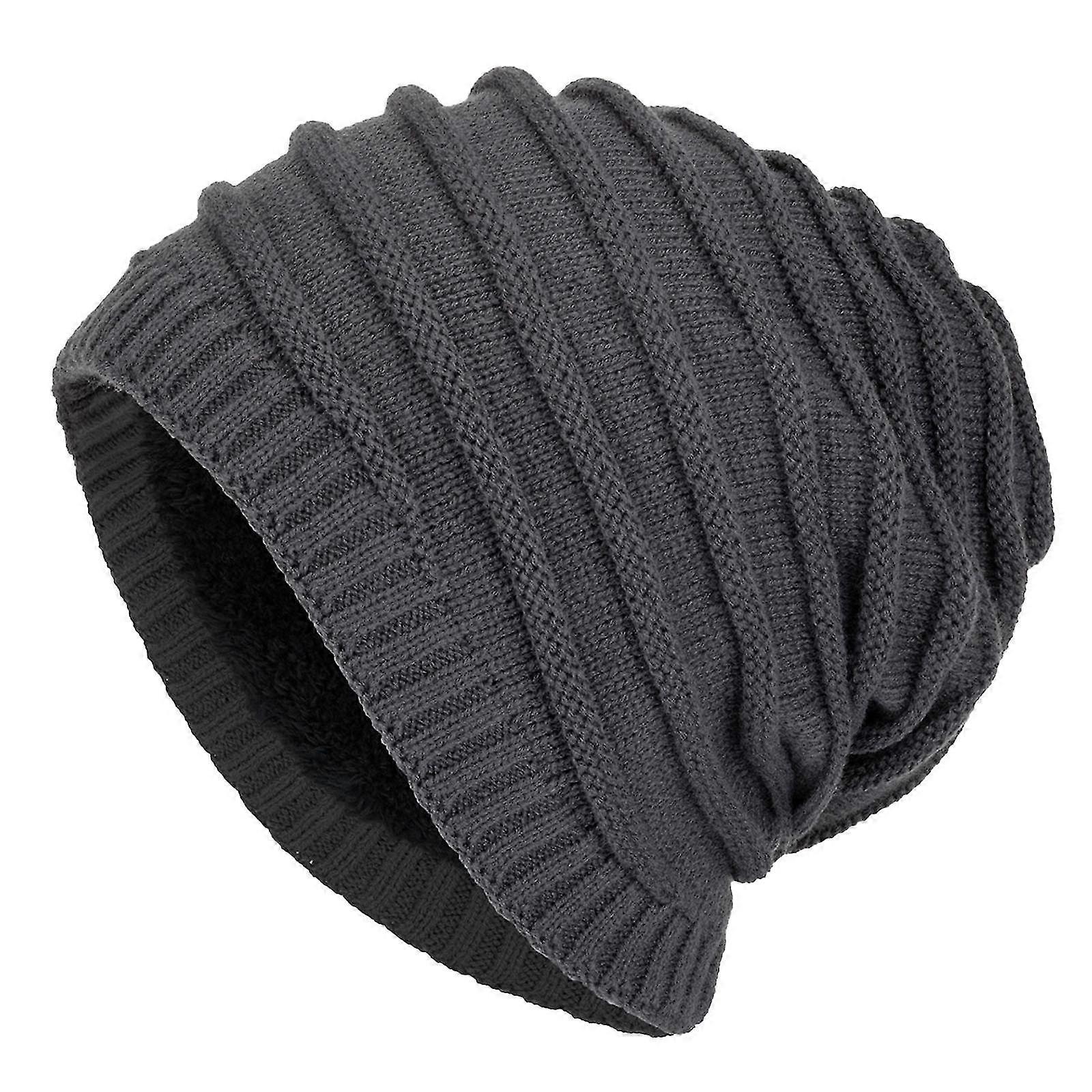 Mens Neutral Keep Warm Plush Knitted Woolen Hat(Dark Gray)
