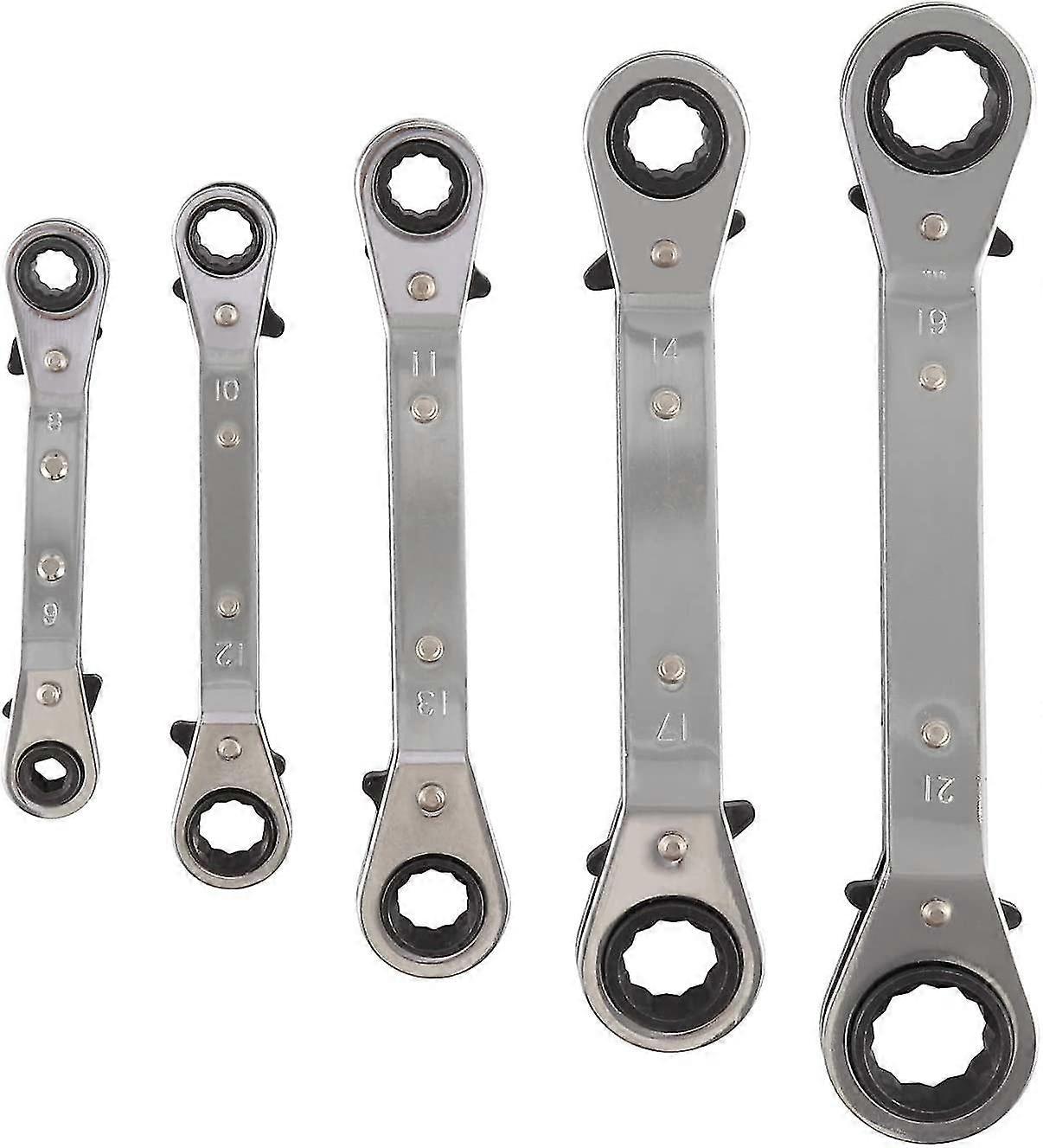 Double Eye Spanner Set 5-piece Ratcheting Socket Screwdriver Ratchet Set