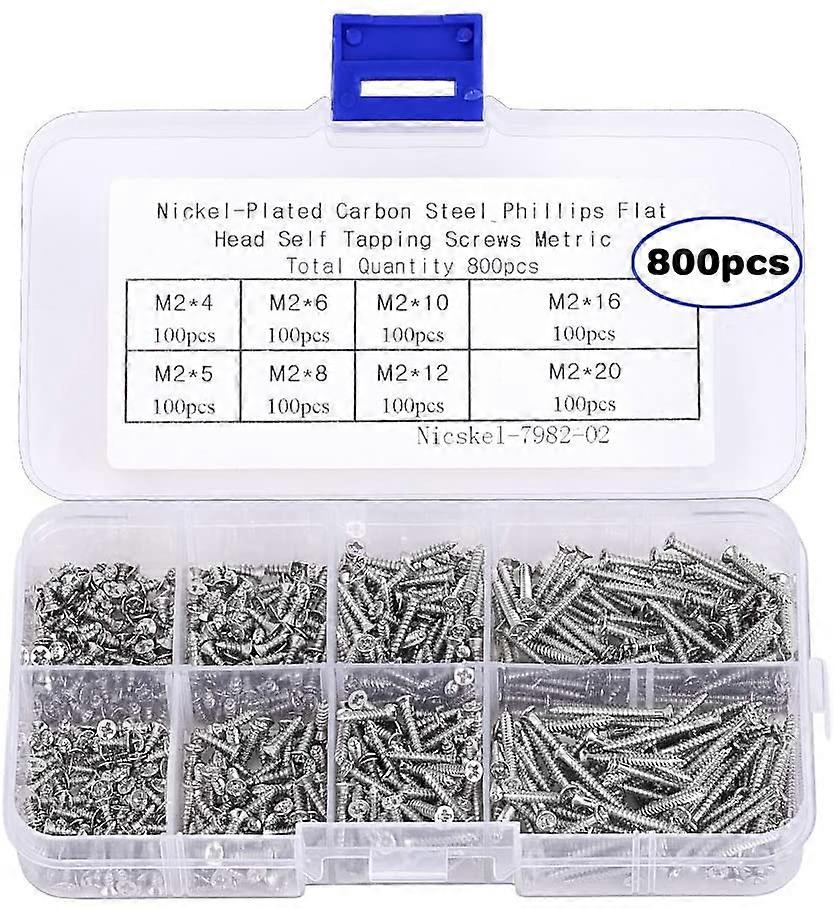 800Pcs Small M2 Self-Tapping Screws Assortment Kit, Countersunk Phillips Flat Head Wood