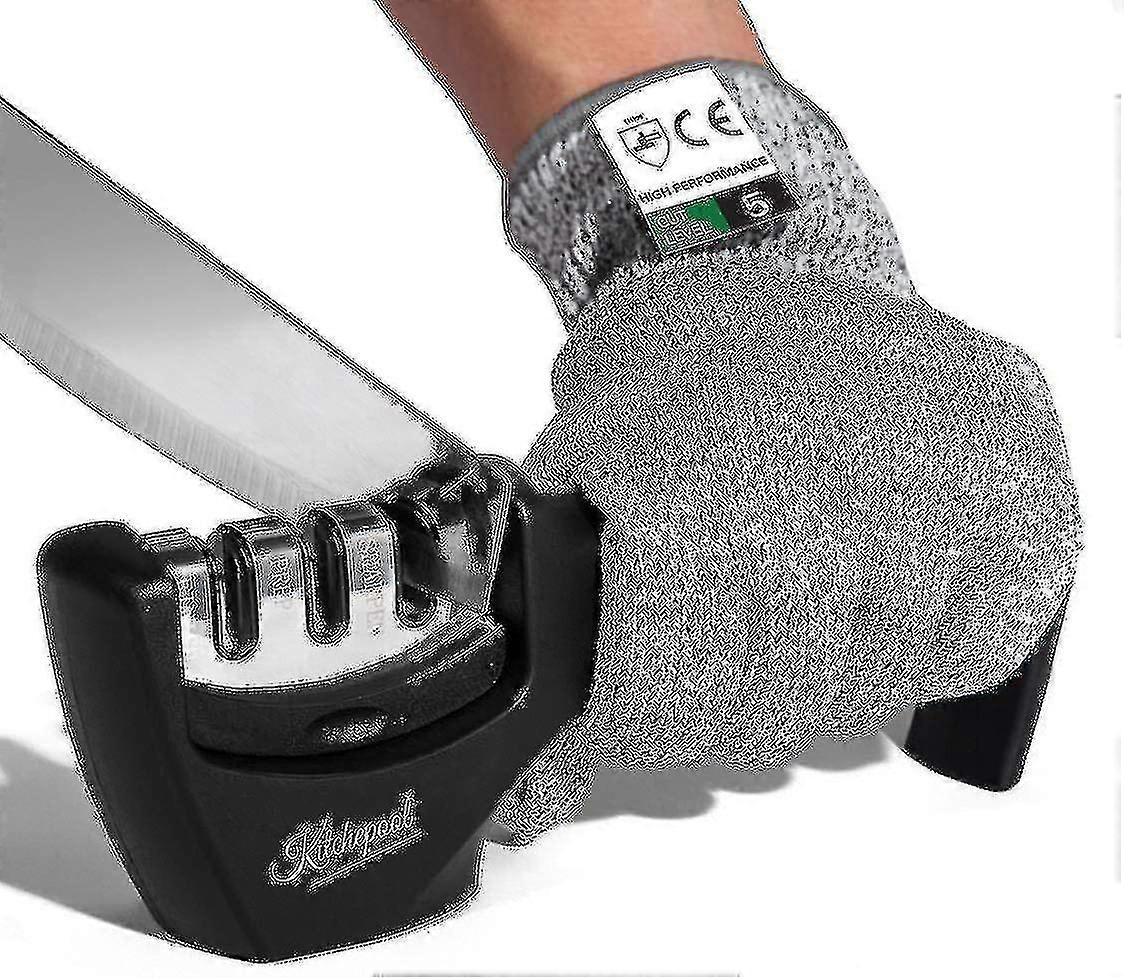 Knife Sharpener 3-stage Quality Kitchen Knife Accessories With Cut-resistant Glove Tw