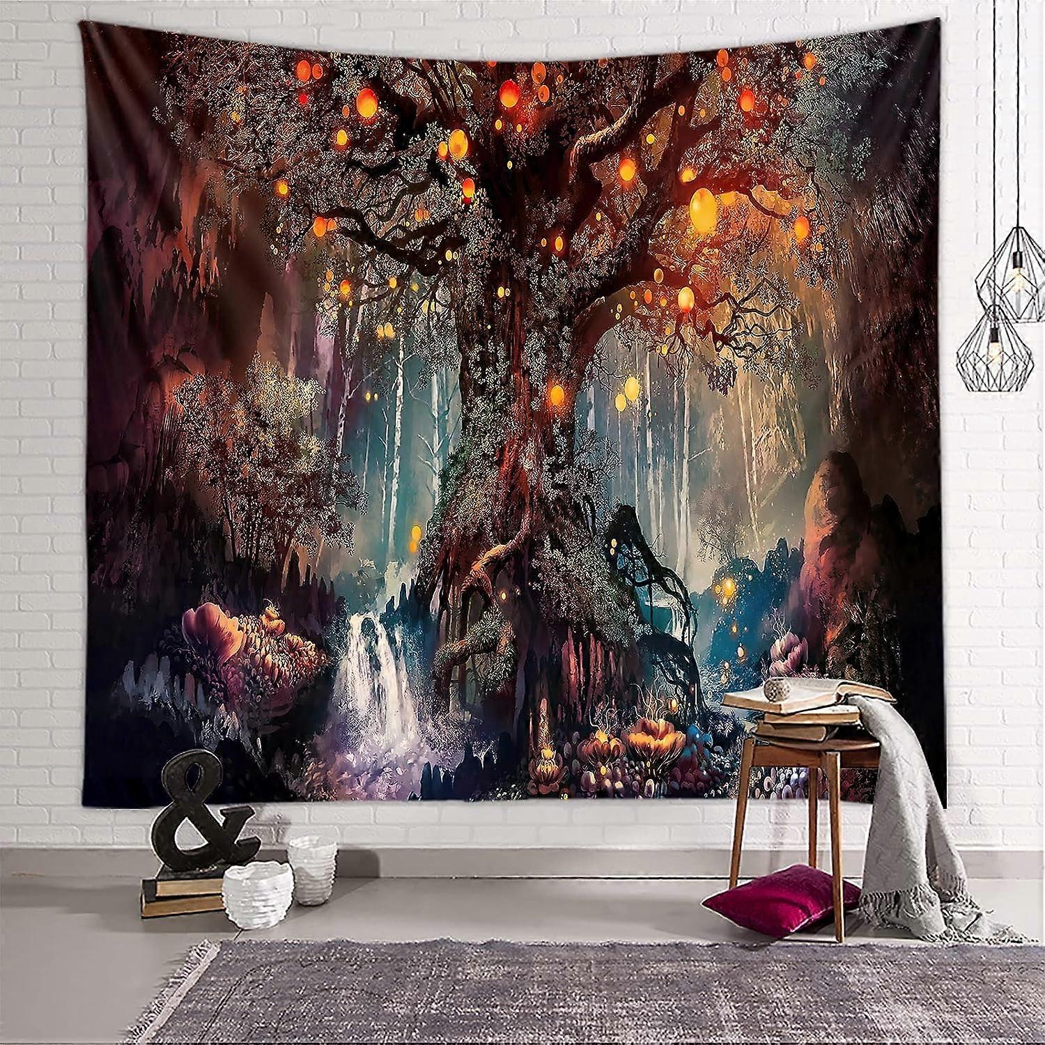 Tree of Life Wall Hanging, Psychedelic Tapestry Waterfalls Under Ancient Tree Tapestries, Fairy Wall Tapestry Decoration Wall Hanging Covered