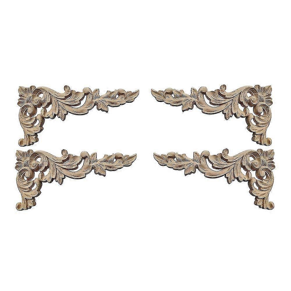 4pcs/set Wood Carved Corner Onlay Applique Unpainted Frame Cupboard B