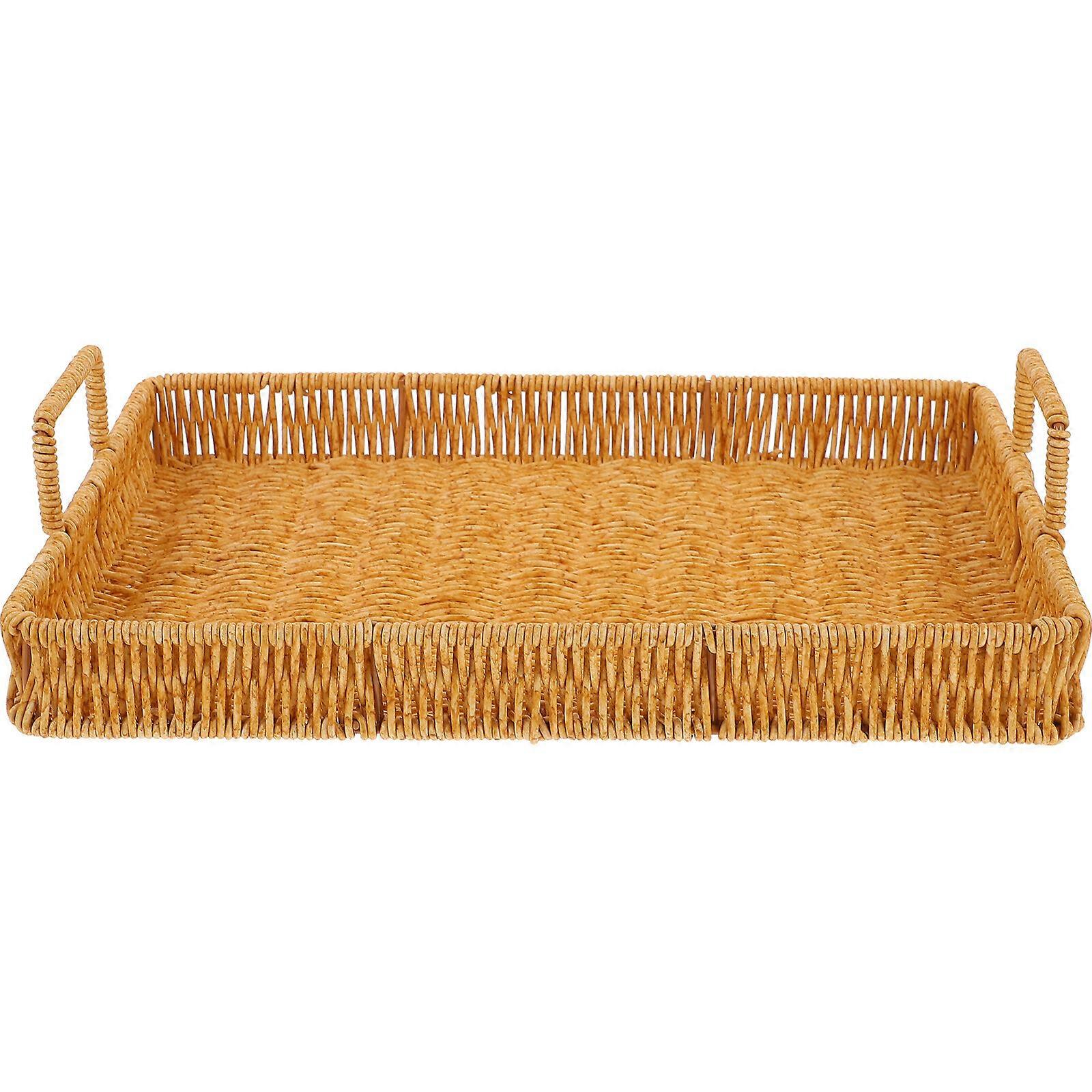 سلة تقديم الروطان المنسوجة يدويا مع مقابض منظم سلة صينية زخرفية