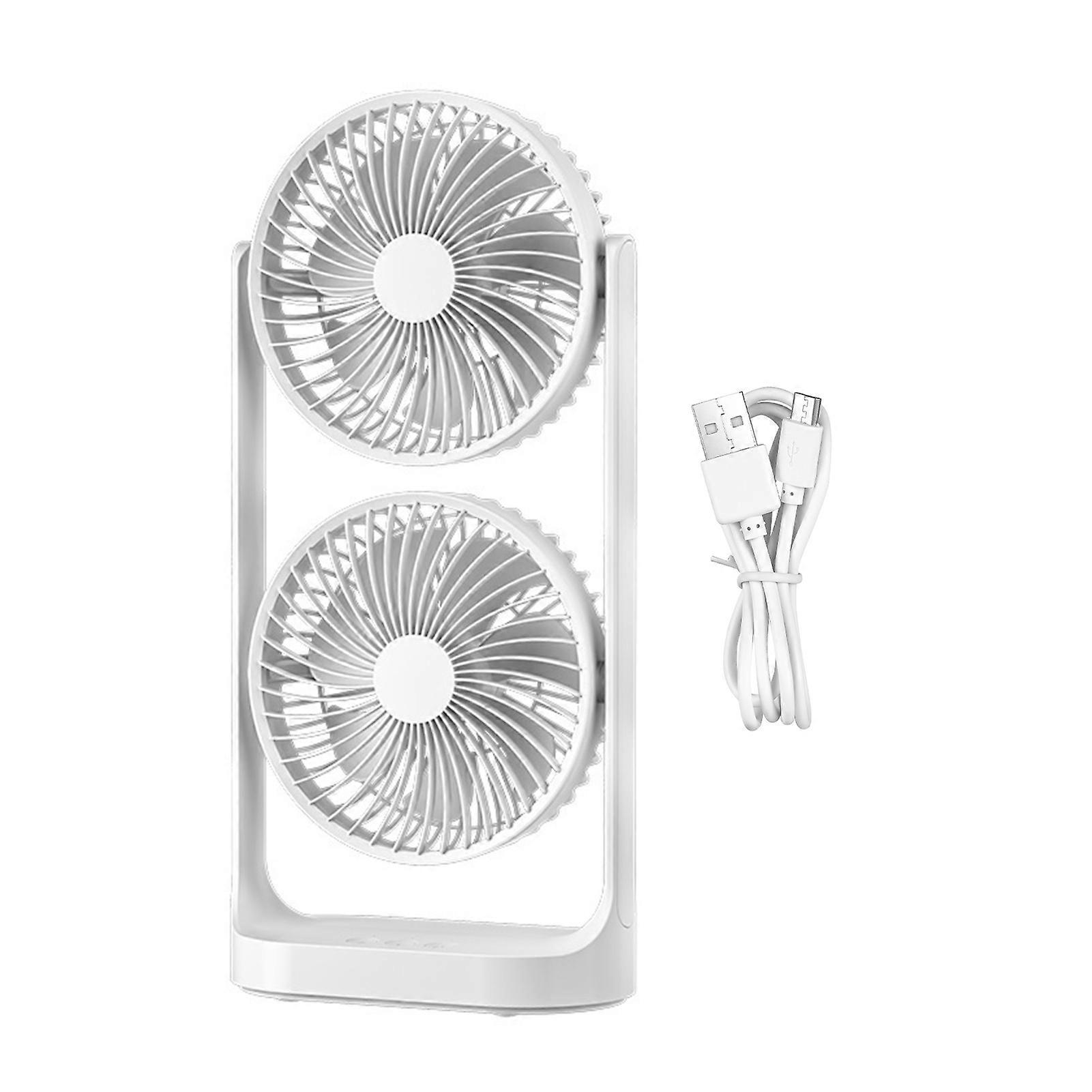 Small Desk Fan with 3 Speed Settings Low Noise Rechargeable 360-Degree Adjustable Dual Head Cooling Fan QingHai